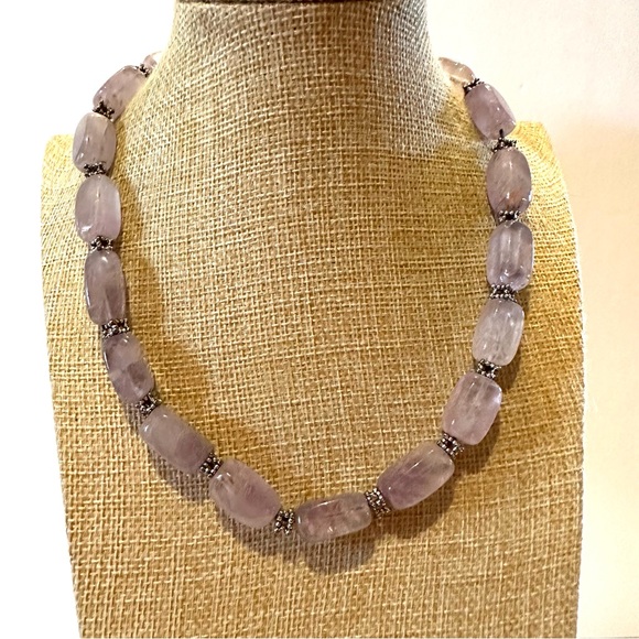 Gorgeous Amethyst Gemstone Necklace- genuine bead stones w/ silver tone spacers - Picture 1 of 11